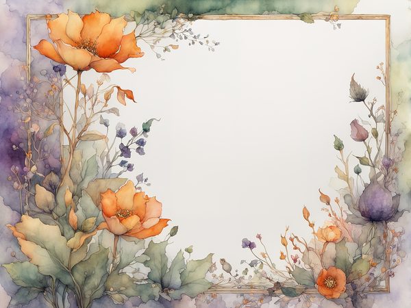 Watercolor Floral Frame Digital Paper: Orange & Purple (10 JPGs) (Commercial Use) — image 9