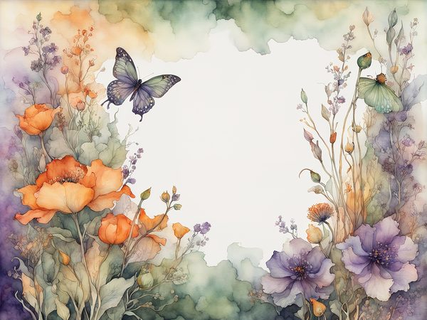 Watercolor Floral Frame Digital Paper: Orange & Purple (10 JPGs) (Commercial Use) — image 10