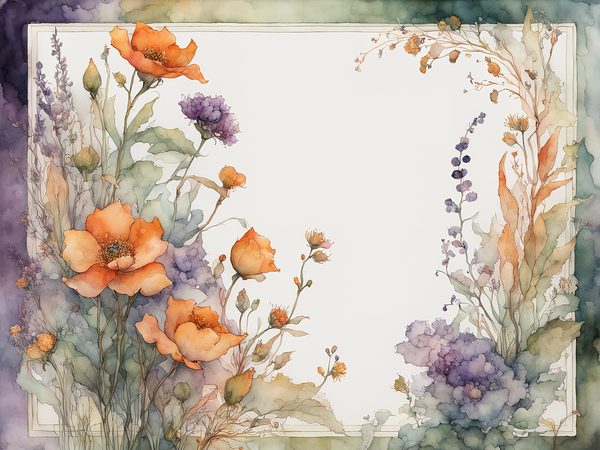 Watercolor Floral Frame Digital Paper: Orange & Purple (10 JPGs) (Commercial Use) — image 11