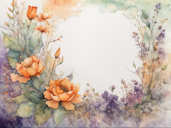 Watercolor Floral Frame Digital Paper: Orange & Purple (10 JPGs) (Commercial Use) — image 12