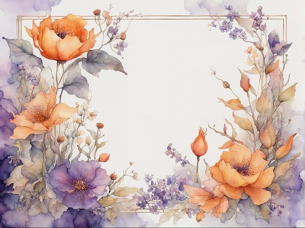 Watercolor Floral Frame Digital Paper: Purple & Orange (10 JPGs) (Commercial Use) — image 1