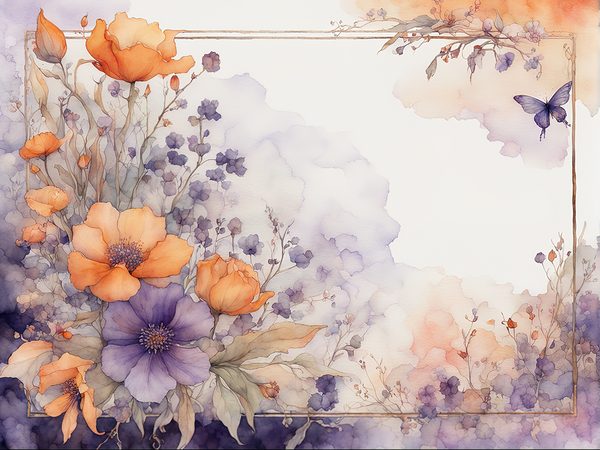 Watercolor Floral Frame Digital Paper: Purple & Orange (10 JPGs) (Commercial Use) — image 2