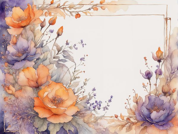 Watercolor Floral Frame Digital Paper: Purple & Orange (10 JPGs) (Commercial Use) — image 3
