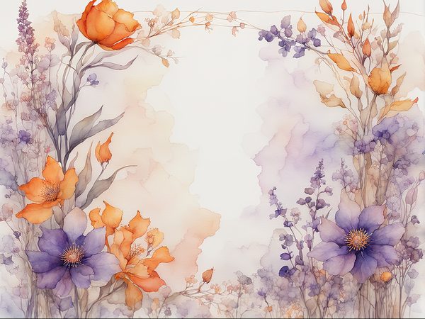 Watercolor Floral Frame Digital Paper: Purple & Orange (10 JPGs) (Commercial Use) — image 4
