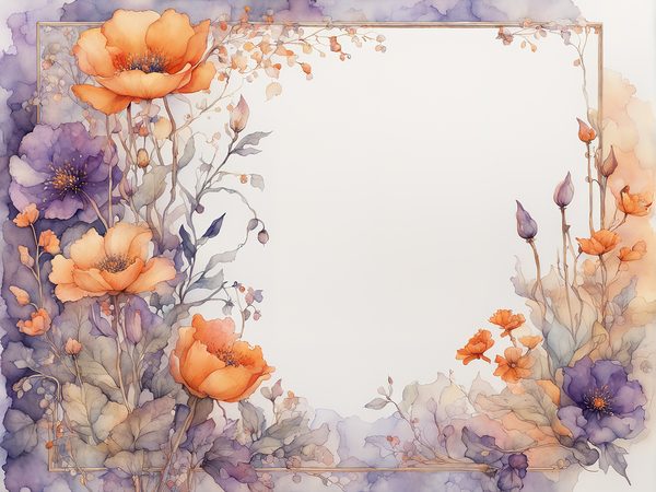 Watercolor Floral Frame Digital Paper: Purple & Orange (10 JPGs) (Commercial Use) — image 5