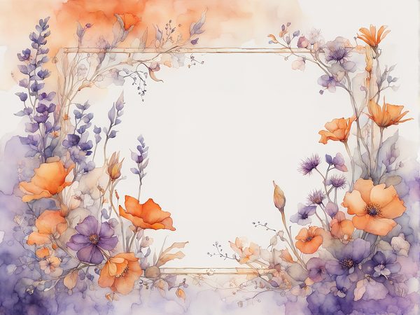 Watercolor Floral Frame Digital Paper: Purple & Orange (10 JPGs) (Commercial Use) — image 6