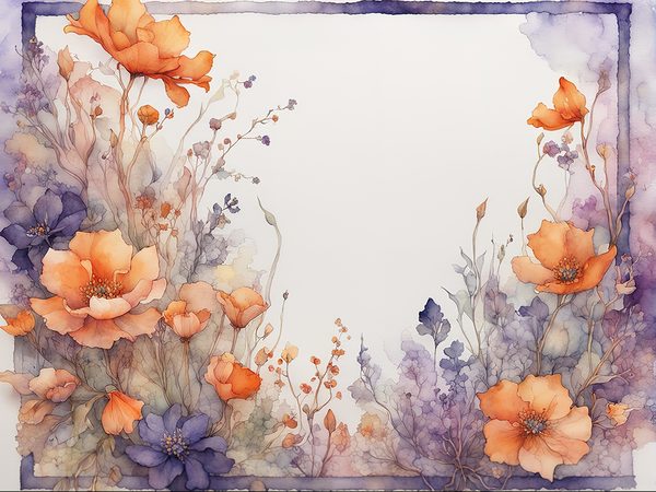 Watercolor Floral Frame Digital Paper: Purple & Orange (10 JPGs) (Commercial Use) — image 7