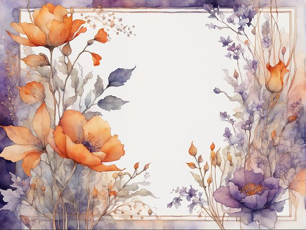 Watercolor Floral Frame Digital Paper: Purple & Orange (10 JPGs) (Commercial Use) — image 8