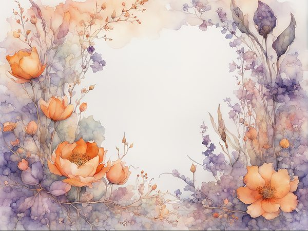 Watercolor Floral Frame Digital Paper: Purple & Orange (10 JPGs) (Commercial Use) — image 9