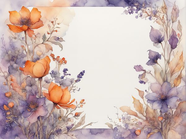 Watercolor Floral Frame Digital Paper: Purple & Orange (10 JPGs) (Commercial Use) — image 10