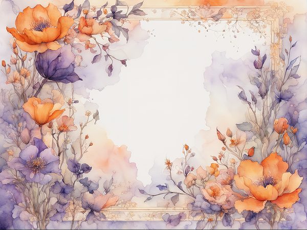 Watercolor Floral Frame Digital Paper: Purple & Orange (10 JPGs) (Commercial Use) — image 11