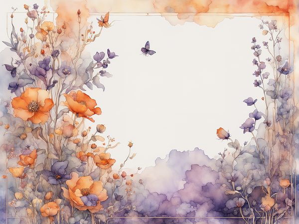 Watercolor Floral Frame Digital Paper: Purple & Orange (10 JPGs) (Commercial Use) — image 12