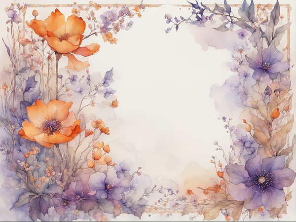 Watercolor Floral Frame Digital Paper: Purple & Orange (10 JPGs) (Commercial Use) — image 13