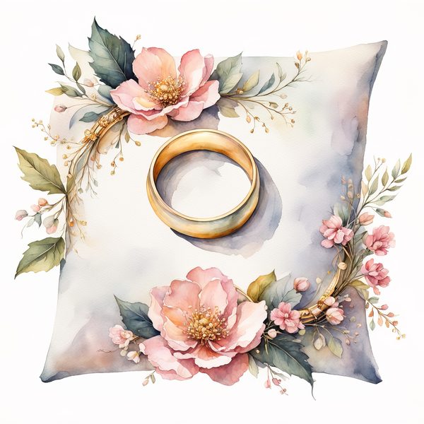 Watercolor Wedding Rings Clipart: Golden Rose PNG Graphics (Commercial Use, Digital Download) — image 1
