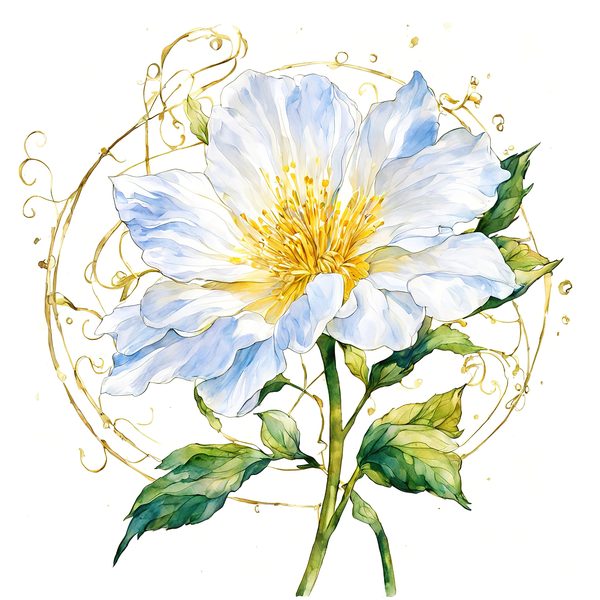 Gold Outline Floral Clipart: Iridescent White Flowers (PNG JPG, Commercial Use) — image 2