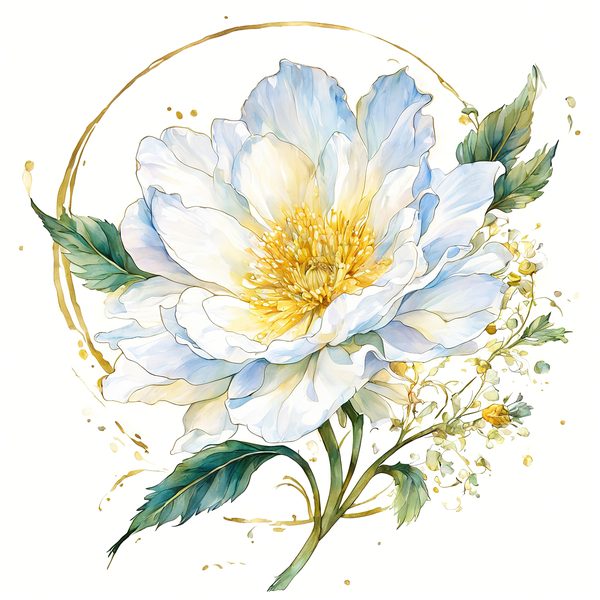 Gold Outline Floral Clipart: Iridescent White Flowers (PNG JPG, Commercial Use) — image 3