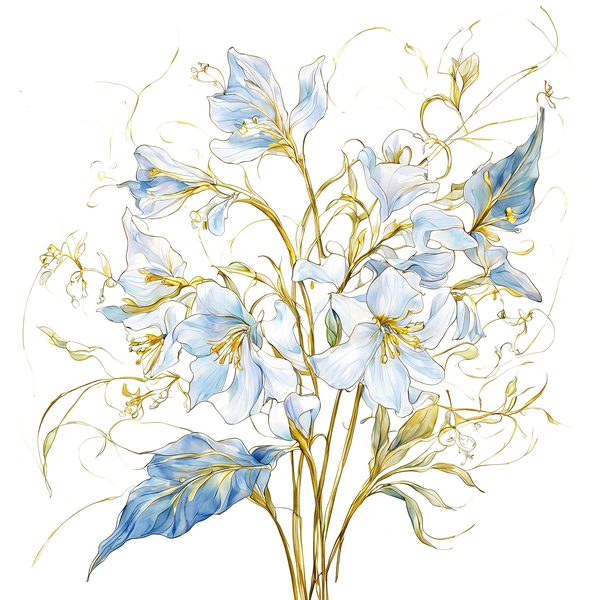 Gold Outline Floral Clipart: Iridescent White Flowers (PNG JPG, Commercial Use) — image 5
