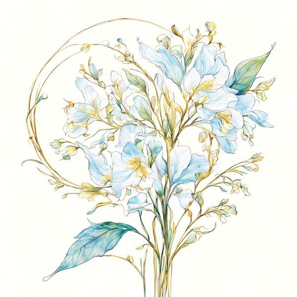 Gold Outline Floral Clipart: Iridescent White Flowers (PNG JPG, Commercial Use) — image 6