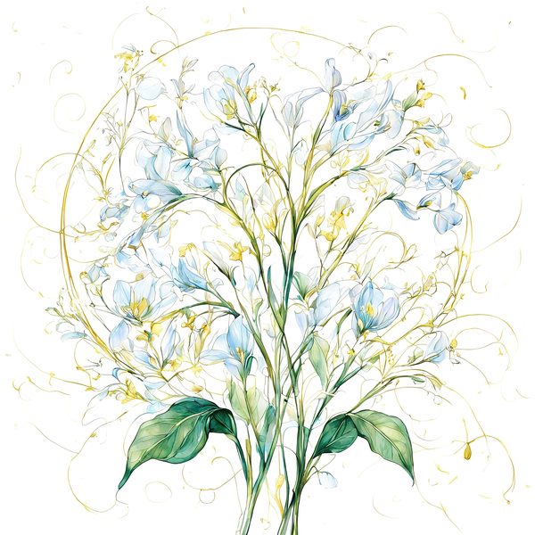 Gold Outline Floral Clipart: Iridescent White Flowers (PNG JPG, Commercial Use) — image 7