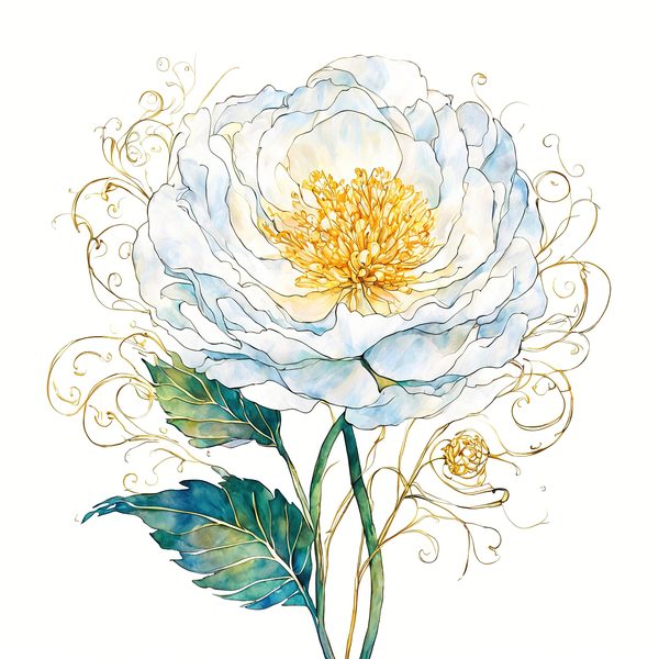 Gold Outline Floral Clipart: Iridescent White Flowers (PNG JPG, Commercial Use) — image 9