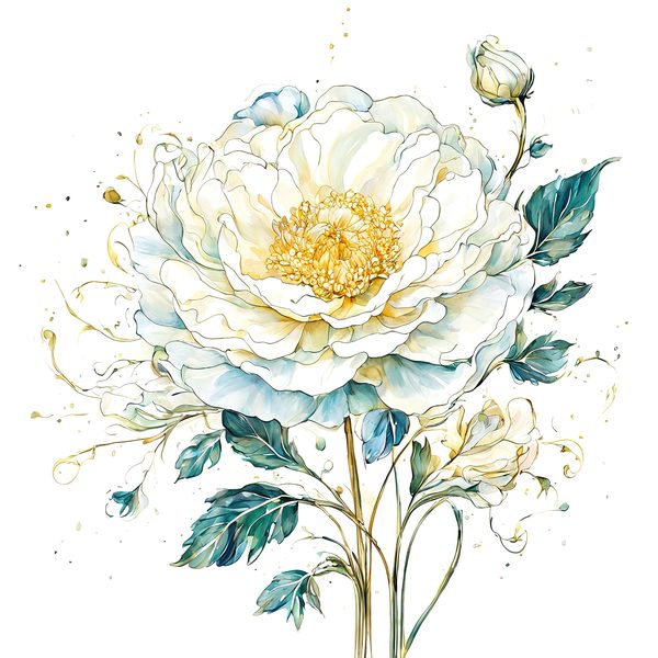 Gold Outline Floral Clipart: Iridescent White Flowers (PNG JPG, Commercial Use) — image 10