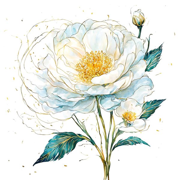 Gold Outline Floral Clipart: Iridescent White Flowers (PNG JPG, Commercial Use) — image 11