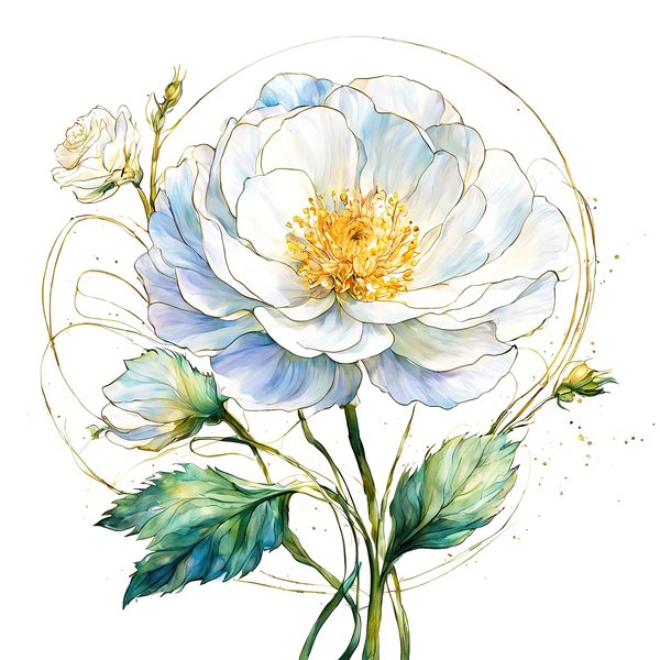 Gold Outline Floral Clipart: Iridescent White Flowers (PNG JPG, Commercial Use) — image 12