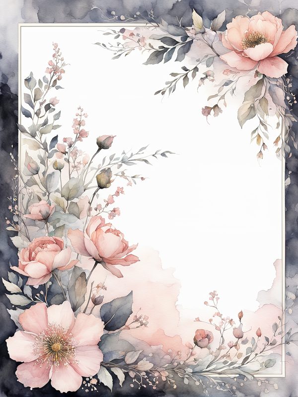Watercolor Floral Frame Digital Paper: Blush & Gray Botanical Border (10 JPGs) — image 1