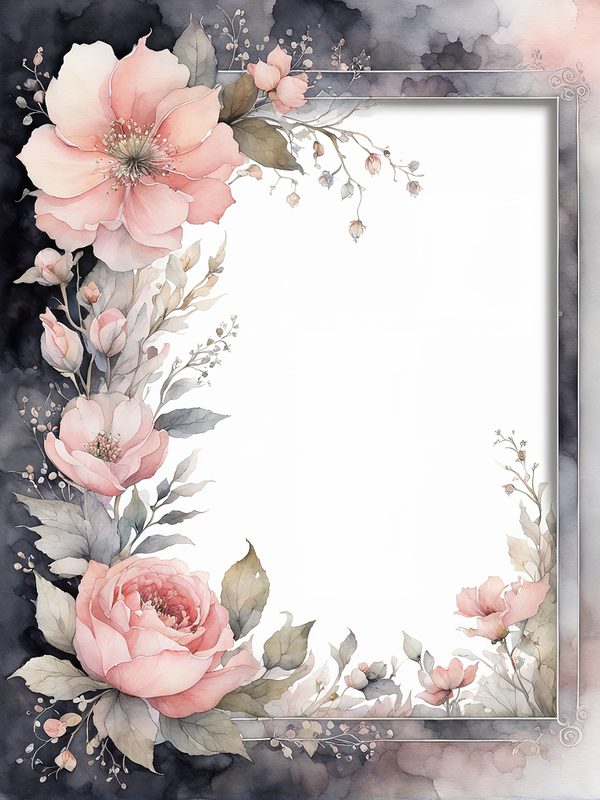Watercolor Floral Frame Digital Paper: Blush & Gray Botanical Border (10 JPGs) — image 2