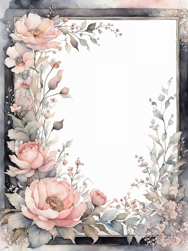 Watercolor Floral Frame Digital Paper: Blush & Gray Botanical Border (10 JPGs) — image 3