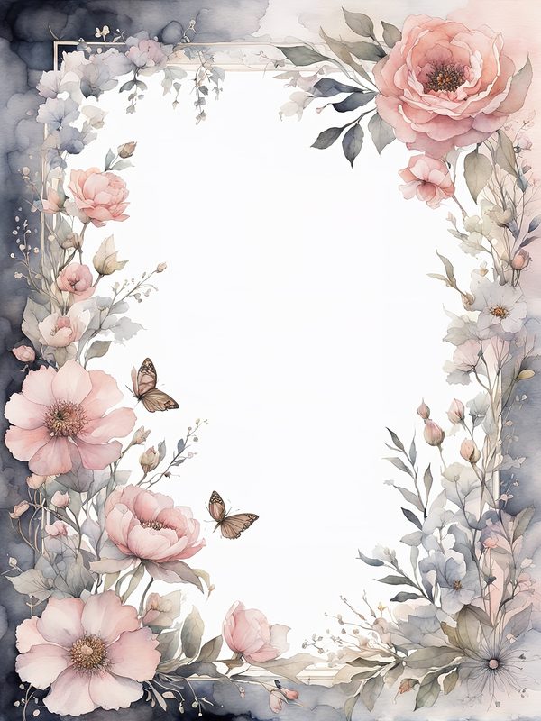 Watercolor Floral Frame Digital Paper: Blush & Gray Botanical Border (10 JPGs) — image 4