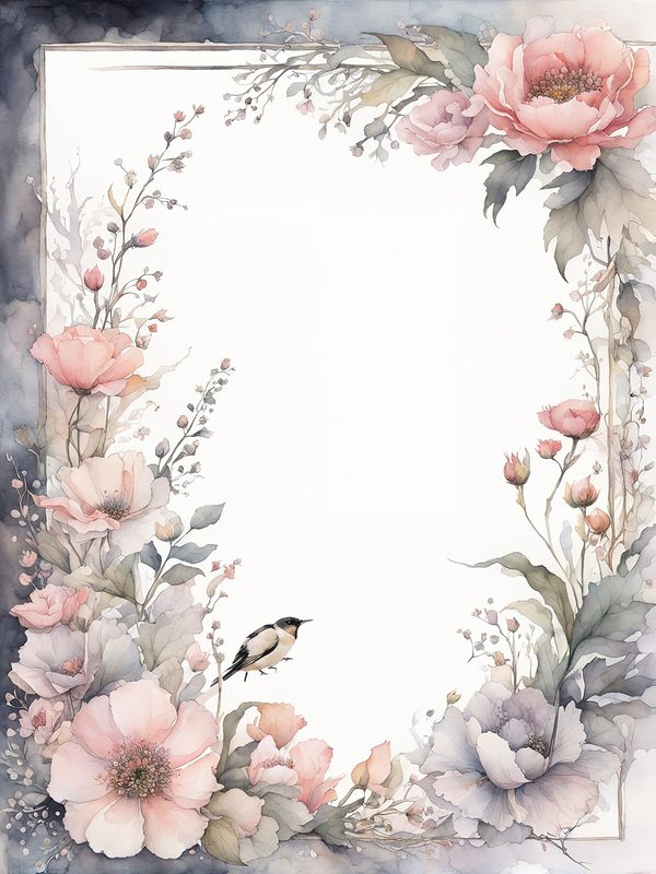 Watercolor Floral Frame Digital Paper: Blush & Gray Botanical Border (10 JPGs) — image 5