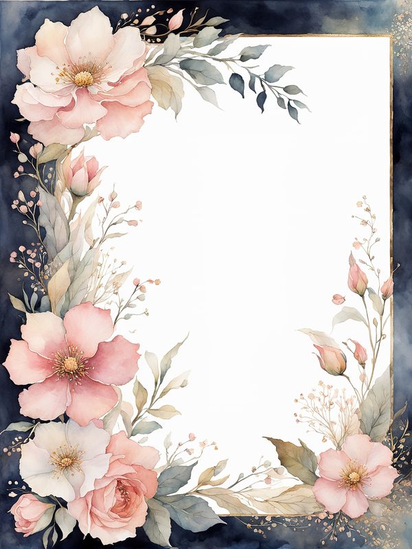 Watercolor Floral Frame Digital Paper: Blush & Gray Botanical Border (10 JPGs) — image 6