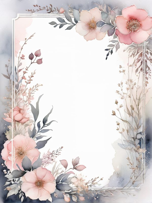 Watercolor Floral Frame Digital Paper: Blush & Gray Botanical Border (10 JPGs) — image 7