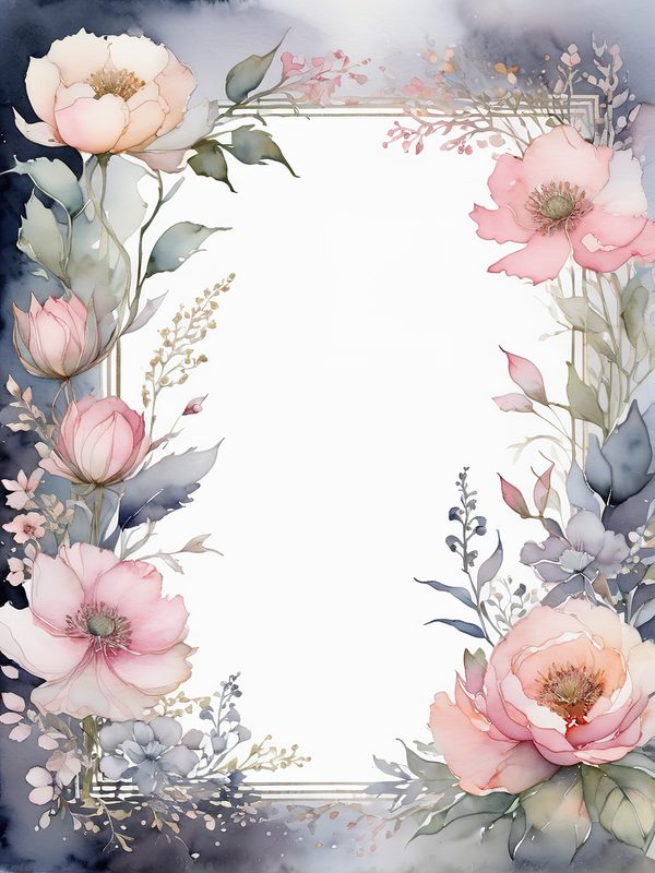 Watercolor Floral Frame Digital Paper: Blush & Gray Botanical Border (10 JPGs) — image 8