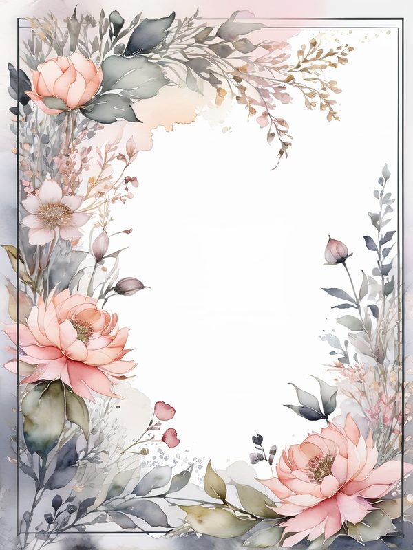 Watercolor Floral Frame Digital Paper: Blush & Gray Botanical Border (10 JPGs) — image 9