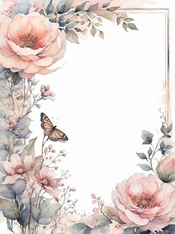Watercolor Floral Frame Digital Paper: Blush & Gray Botanical Border (10 JPGs) — image 12