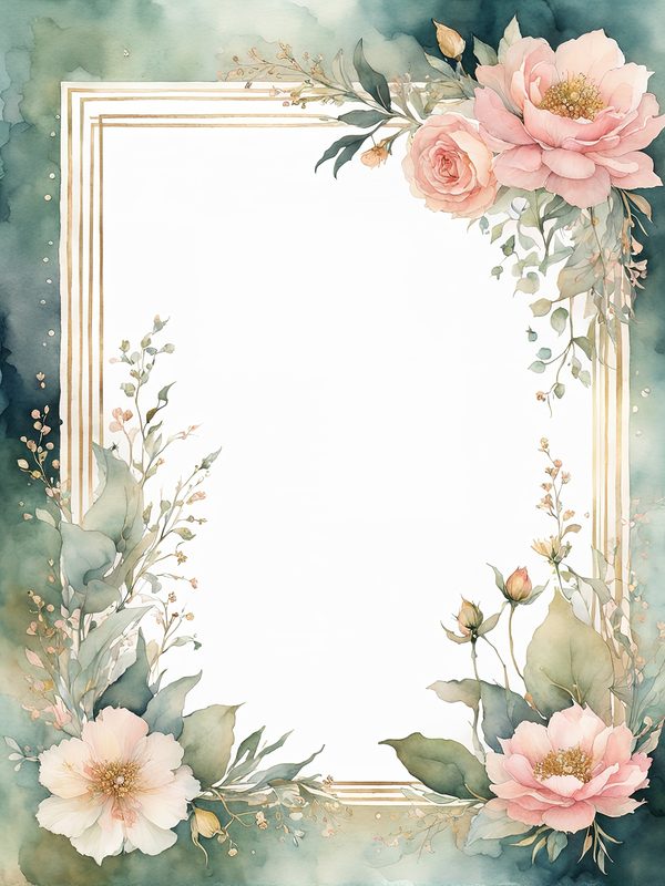 Watercolor Floral Frame Art: Pink & Sage Botanical Borders (10 JPGs) — image 1