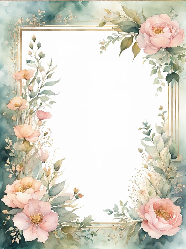 Watercolor Floral Frame Art: Pink & Sage Botanical Borders (10 JPGs) — image 3