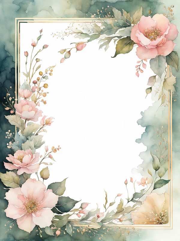 Watercolor Floral Frame Art: Pink & Sage Botanical Borders (10 JPGs) — image 6