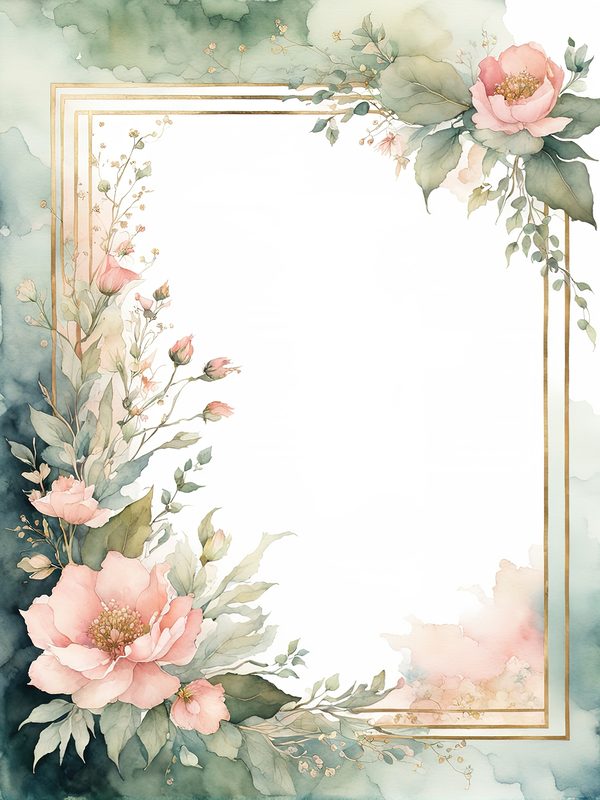 Watercolor Floral Frame Art: Pink & Sage Botanical Borders (10 JPGs) — image 9