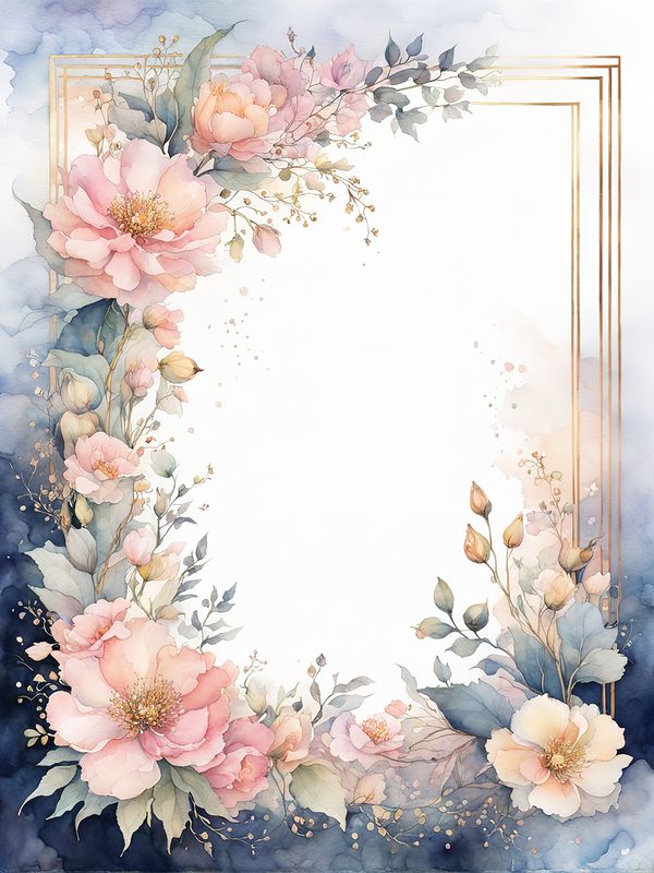 Watercolor Floral Frame Art: Pink & Blue Botanical Borders (10 JPGs) — image 1
