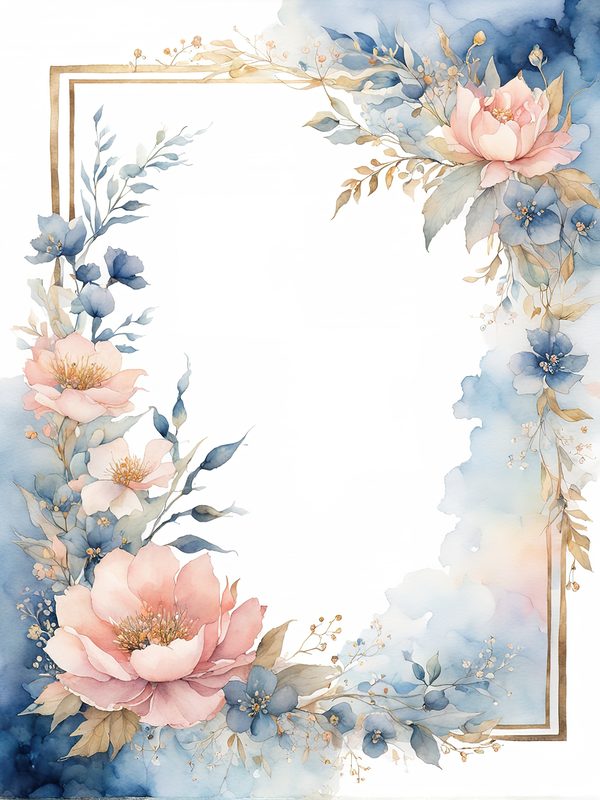 Watercolor Floral Frame Art: Pink & Blue Botanical Borders (10 JPGs) — image 2