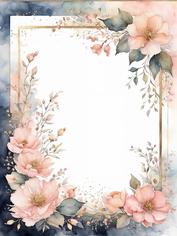 Watercolor Floral Frame Art: Pink & Blue Botanical Borders (10 JPGs) — image 3