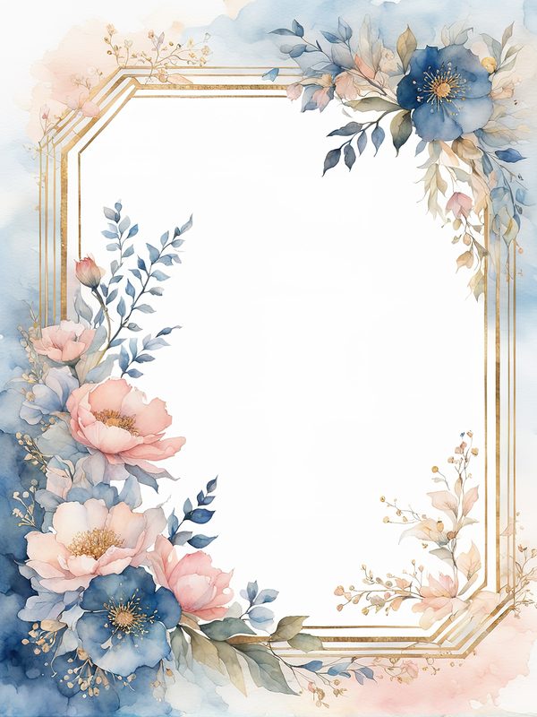 Watercolor Floral Frame Art: Pink & Blue Botanical Borders (10 JPGs) — image 4
