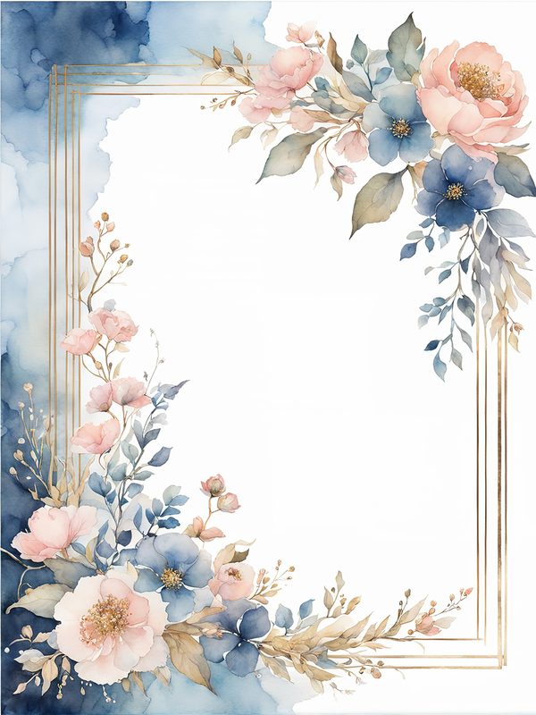 Watercolor Floral Frame Art: Pink & Blue Botanical Borders (10 JPGs) — image 5