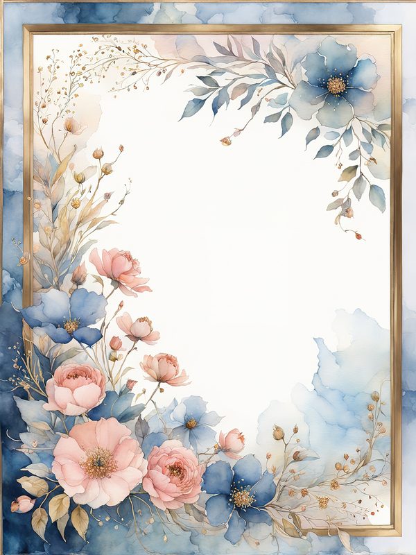 Watercolor Floral Frame Art: Pink & Blue Botanical Borders (10 JPGs) — image 6