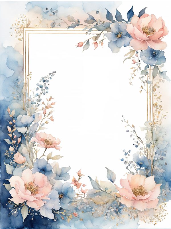 Watercolor Floral Frame Art: Pink & Blue Botanical Borders (10 JPGs) — image 7