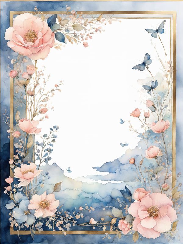Watercolor Floral Frame Art: Pink & Blue Botanical Borders (10 JPGs) — image 8