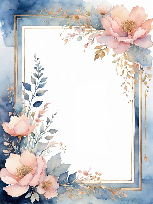 Watercolor Floral Frame Art: Pink & Blue Botanical Borders (10 JPGs) — image 10